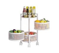 Générique Chariots D'étagère De Support De Stockage en Acier Au Carbone,étagère Rotative for Fruits Et Légumes,Panier De Rangement avec 4 roulettes De Frein,for Cuisine(White,4 Tiers)