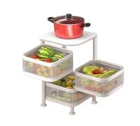 Générique Chariots D'étagère De Support De Stockage en Acier Au Carbone, Étagère Rotative for Fruits Et Légumes,Panier De Rangement Cuisine,for Oignon D'épicerie Légumes(White,3 Tiers)