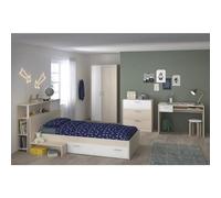 Générique CHARLEMAGNE Chambre Enfant Complete - Tete de lit + lit + Commode + Armoire + Bureau - Contemporain - Décor Acacia Clair et b…