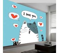 Générique Chat Je T'Aime (Bulle De Dialogue) Papier Peint Panoramique 3D 250 x 175 cm Moderne Papier Peint intissé pour Chambre Salon Bureau Personnalisé Décoration Murale, Bleu