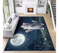 Générique Chat Pleine Lune Doux Tapis Lavable 80x150 cm | AntidéRapant Poil Ras Conte De Fées Dessin Animé Ludique Tapis, pour Salon Chambre Salle à Manger Cuisine Bureau