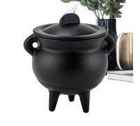 Générique Chaudron En Fonte Noire Avec Couvercle, Poignée Et Base Tripode | Chaudron Sorcière Vintage En Fonte Avec Couvercle, Poignée Et Base Tripode Stable, Finition Noire Pour Brûleur D'encens