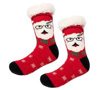 Générique Chaussette Chausson Chaussettes Antidérapantes Femmes Hiver Chaude Chaussons Femme Cadeaux Noel Grosses Homme Polaires Laine a Paillettes Cocooning Epaisse Rouge