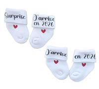 Générique chaussettes de bébé pour annonce de grossesse à la famille, maman, mamie, papi, papy, tonton, tata - thème surprise (surprise j'arrive en 2026)