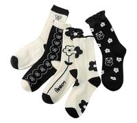Générique Chaussettes de Contention Femme, Lot de 5 Chaussettes Hautes à Volants à Motif Fleurs et Oursons Style Kawaii Rétro, Confortables et Respirantes, Chaussette pour Usage Quotidien