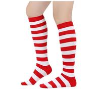 Générique Chaussettes de Noël à Rayures, Chaussette Haute Noel D'hiver Douces à Rayures Chaussettes Lutin Collant Rayé Rouge Blanc Costume de Noël Vacances Cosplay Cadeau D'anniversaire