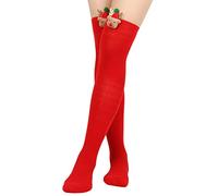 Générique Chaussettes de Noël Hautes Genou à Rayures avec Motif Renne 3D Bas Cuissardes Femme Chaussette Montantes Cosplay Party Bas Larges sur les Genou Mode Cuisse Accessoire de Costume de Fête