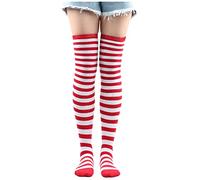 Générique Chaussettes de Noël Hautes pour Femmes, Chaussette Haute Noel D'hiver Douces à Rayures Chaussettes Lutin Collant Bas de Noel Costume de Noël Vacances Cosplay Cadeau D'anniversaire