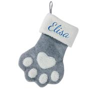 Générique Chaussettes de Noël Personnalisés pour Animaux de Compagnie, Bas de Noël Brodés pour Chien avec Prénom, Cadeau Patte de Chien Personnalisé pour Membre de la Famille ou Ami (Gris)