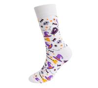 Générique Chaussettes Enfant Fille Hiver Halloween Pumpkin Bat Socks Long Cotton Socks Fall Stocking Happy Halloween For Adult Men Women Chaussettes Basses Sans Élastique (White, One Size)