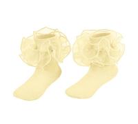 Générique Chaussettes fines dentelle bords peignés couleur pure pour enfants filles danse étudiantes quotidien campus style confortable (Light Yellow, 6-12 Months)