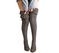 Générique Chaussettes Hautes Femme Longue Trico,Chaussettes Montantes Fille de Cuisse Longues Chaud Hiver,Chaussettes Femme Hiver Chaud Tricot, Tricotin Manuel (01 gris foncé)