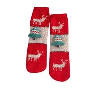 Générique Chaussettes mi-tubes en velours corail à motif de Noël pour une chaleur confortable et un style festif élégant (Red, One Size)