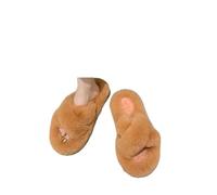 Générique Chausson Femme Chaussons en fourrure épaisse One Word, chaussures décontractées coton for femmes, plates et à lanières croisées(Orange 02,40)