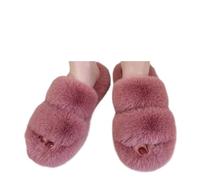 Générique Chausson Femme Chaussons en fourrure épaisse One Word, chaussures décontractées coton for femmes, plates et à lanières croisées(Pink,35)
