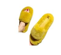 Générique Chausson Femme Chaussons en fourrure épaisse One Word, chaussures décontractées coton for femmes, plates et à lanières croisées(Yellow 03,37)