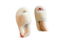 Générique Chausson Femme Chaussons en fourrure épaisse One Word, chaussures décontractées coton for femmes, plates et à lanières croisées(Beige 03,41)