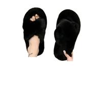 Générique Chausson Femme Chaussons en fourrure épaisse One Word, chaussures décontractées coton for femmes, plates et à lanières croisées(Black 02,35)