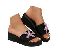 Générique Chaussons compensés décontractés semelles épaisses et bout ouvert, tongs tendance, pantoufles de plage décoration florale Chaussons Taille 7 (39)