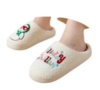 Générique Chaussons Confortables pour Couple, doublés de Polaire, pour l'hiver, avec imprimés festifs (8-White, 41)