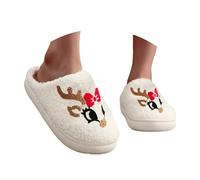 Générique Chaussons de Noël pour Femmes et Hommes Hiver Chaude Chaussons Femme Homme Confortable Antidérapant Chausson Élan Père Noël Pantoufles Maison pour Extérieur et Intérieur de Noel (E-b, 36)