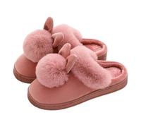 Générique Chaussons D'hiver Chaudes Pour Femmes Pantoufles D'hiver Confortables À Pompons Pour Couples Design Mignon Convenant Aux Hommes Et Aux Femmes Semelle Chaude Épaisse (Watermelon Red, 39)