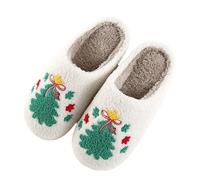 Générique Chaussons d'hiver Confortables pour Couples, imprimés festifs, doublés en Polaire, pour l'intérieur et l'extérieur, Confortables, Doux et Chauds (White-J, 39)