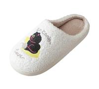 Générique Chaussons en Fourrure pour l'automne et l'hiver, Mme Home, antidérapants, Couple, extérieur, Chauds, Dessin animé, Mignons, Chat (b-White, 44)