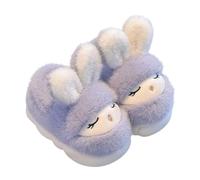 Générique Chaussons en Peluche d'hiver Chauds pour Enfants Chaussons de Maison Antidérapants à Semelle Épaisse pour Garçons et Filles, avec Motif Lapin Aux Yeux Fermés Doux et Confortables
