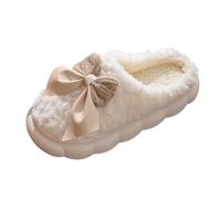 Générique Chaussons féminins douillets et élégants Confort intérieur avec nœud Chaussure Chaude pour la Maison à Enfiler sur Semelle Plate réponse idéale pour l'hiver et Le Quotidien (Beige, 39)