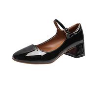 Générique Chaussure A Talons Talon Haut Printemps Talon épais littéraire Peu Profond rétro Brevet Bouche Femmes Chaussures Moyennes en Cuir décontracté Femmes Talons Moyens