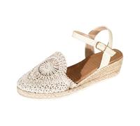 Générique Chaussure Compensee Femme Chaussures Pieds Larges Women'S Yellow Crochet Espadrille Sandals Ankle Strap Closed Toe Platform Shoes Chaussures Compensées Femme Sandale Petit Talon (White,42)