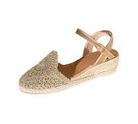 Générique Chaussure Compensee Femme Chaussures Pieds Larges Women'S Yellow Crochet Espadrille Sandals Ankle Strap Closed Toe Platform Shoes Chaussures Compensées Femme Sandale Petit Talon (Gold,42)