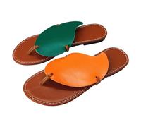 Générique Chaussure Femme Confortable Dames été couleur blocage feuilles en cuir souple Clip orteil fond plat plage vêtements chauds grande taille sandales pantoufles(Orange,38)