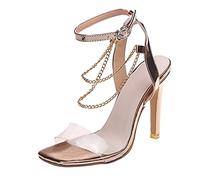 Générique Chaussure Femme Strap Sexy Squared Casual Sandals High Buckle Womens Ladies Shoes Chain Heel Toe Sandales pour femmes(Gold,39)
