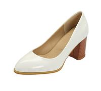Générique Chaussure Heels,MesMode Couleur Unie en Cuir Brillant Pointu Bouche Peu Profonde éPais Chaussures DéContractéEs à Talons Hauts (White, 40)