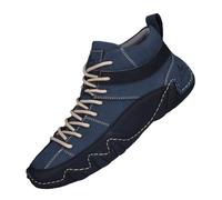 Générique Chaussure Homme Hiver Bottes décontractées montantes en cuir pour homme avec coutures manuelles confortables à enfiler talon plat idéales quotidien automne hiver