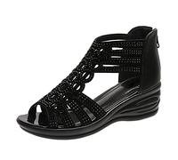 Générique Chaussure Orthopedique Femme Pieds Larges Sandales Up Chaussures Dames Sandales Creuses pour Femmes Extérieur Zip pour Femmes Sandale Compensée Femme Été Cuir (Black,40)