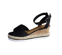 Générique Chaussures Compensées Femme Été Sandales Blanches Femmes Chaussures Ouvertes Dames Romaines Plate De Sandales Toe Retro Cheville pour Femmes Sandale Femme Ete De (Black,39)