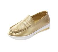 Générique Chaussures Confort Femme Respirante Basket Chaussures Décontractées À Semelle Épaisse en Cuir À La pour Dames Légère Minceur Course Marche Sport (Gold,38)