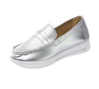 Générique Chaussures Confort Femme Respirante Basket Chaussures Décontractées À Semelle Épaisse en Cuir À La pour Dames Légère Minceur Course Marche Sport (Silver,40)