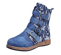 Générique Chaussures de botte pour femme basses plates à boucles Bottes Femmes Confortable Chaudes loisirs Tige large Bottes Femme Souple Imperméables classiques Moderne Femmes Boots Sport