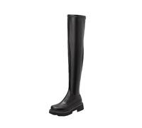 Générique Chaussures de botte pour femme Hautes Genoux stretch Talon moyen Rond Bottes Femmes Vintage Elégantes Automne Hiver Couleur unie Bottines femme Chaudes Imperméables classiques Sexy