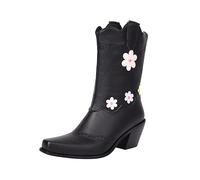 Générique Chaussures de botte pour femme Mi-Mollet imprimé Bottes Femmes Mode classiques à talon carré Femme Boots Tige large Confortable Souple Femelles Botte Elégantes Chaudes cuir véritable