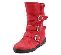 Générique Chaussures de botte pour femme Mi-Mollet plates à boucles Femmes Botte Confortable Elégantes Chaudes Souple Bottillons Femme rétro classiques cuir véritable Femmes Boot Mode Automne Hiver