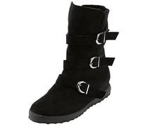 Générique Chaussures de botte pour femme Mi-Mollet plates à boucles Femmes Botte Confortable Elégantes Chaudes Souple Bottillons Femme rétro classiques cuir véritable Femmes Boot Mode Automne Hiver