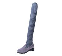 Générique Chaussures de botte pour femmes Hautes Genoux plates Rond Bottes Femme Vintage classiques Souple Elégantes Femme Boots Tige large Confortable Chaudes cuir véritable Fashion