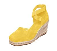 Générique Chaussures de danse à plateforme pour femmes, talons épais avec brides, confortables pour mariage et fêtes, style traditionnel élégant, taille 34-42 (Yellow, 38)