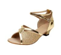 Générique Chaussures de danse latine à semelle souple pour filles, sandales de scène en intérieur avec doublure polaire pour la pratique du ballet et les spectacles. (Gold, 28.5 Little Child)