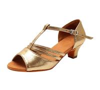 Générique Chaussures de Danse Latine Femme Chaussures de Danse Tango Femme à Talon Bas - Lanières Croisées - Confortables pour l'Entraînement et la Scène 2-Or, 40